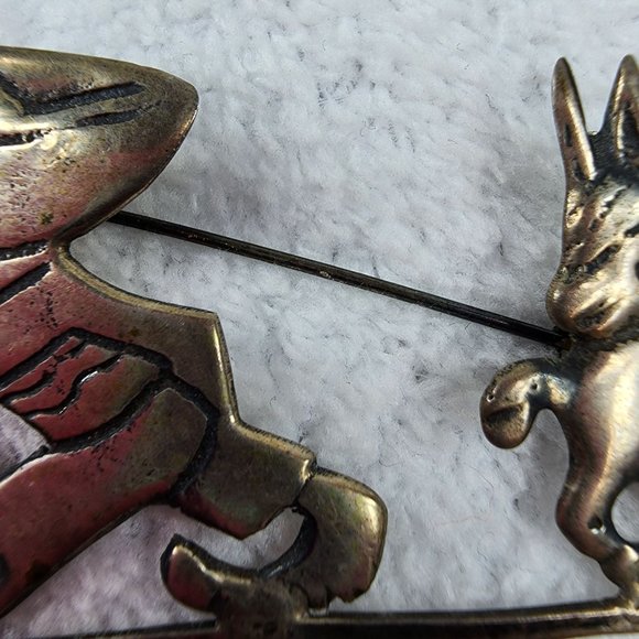 Mexico Silver Man Pulling Donkey Mule Pin Brooch Vintage